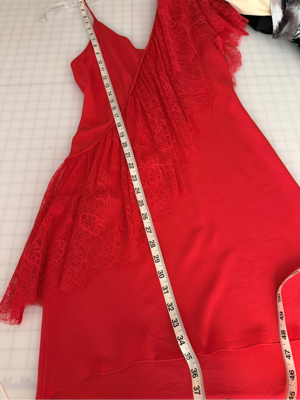 Diane Von Furstenberg Red One-Shoulder Lace-Trim Silk Mini Dress - Picture 10 of 11